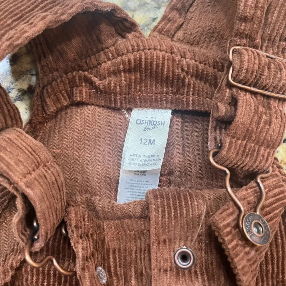 OshKosh Bgosh Brown‎ Corduroy Overall Jumper Dress Baby Girls 12M Vestbak